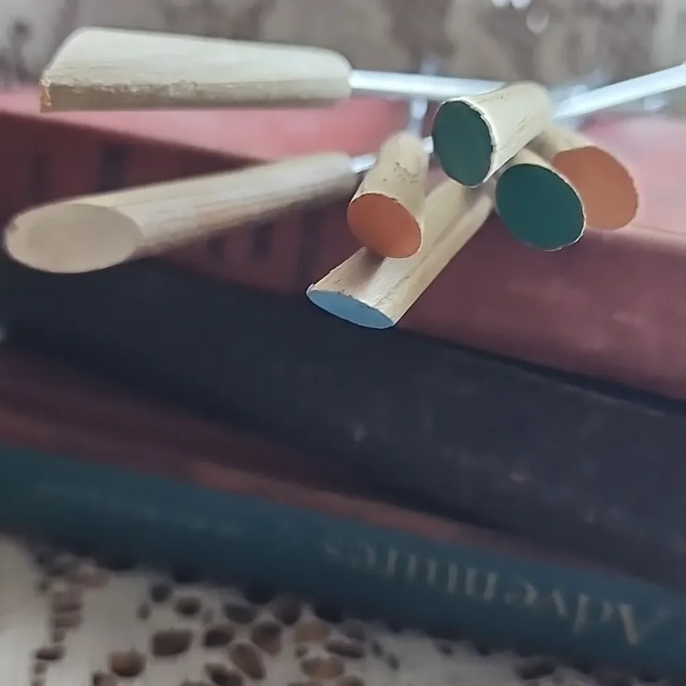 Vintage Mid Century Modern Wooden & Metal Fondue Forks
